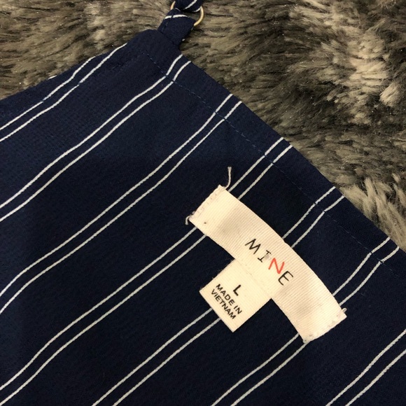 NAVY BLUE WHITE STRIPES SPAGHETTI STRAP WRAPPED BUSINESS CASUAL RUFFLE DRESS - Picture 11 of 11